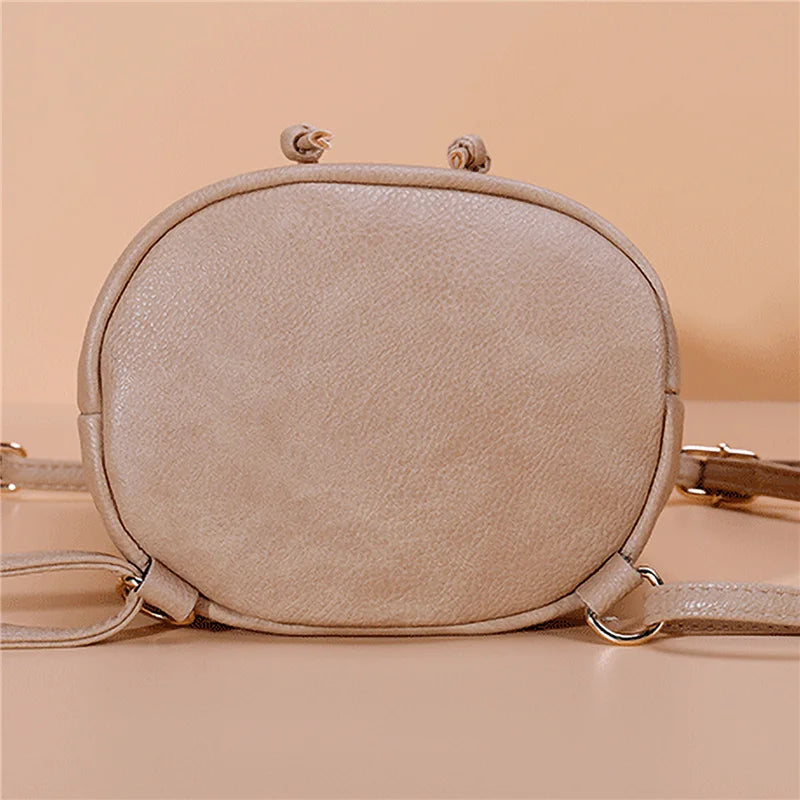 Vintage Bohemian Backpack Straw PU Leather Horn Button Crossbody Bag Pack