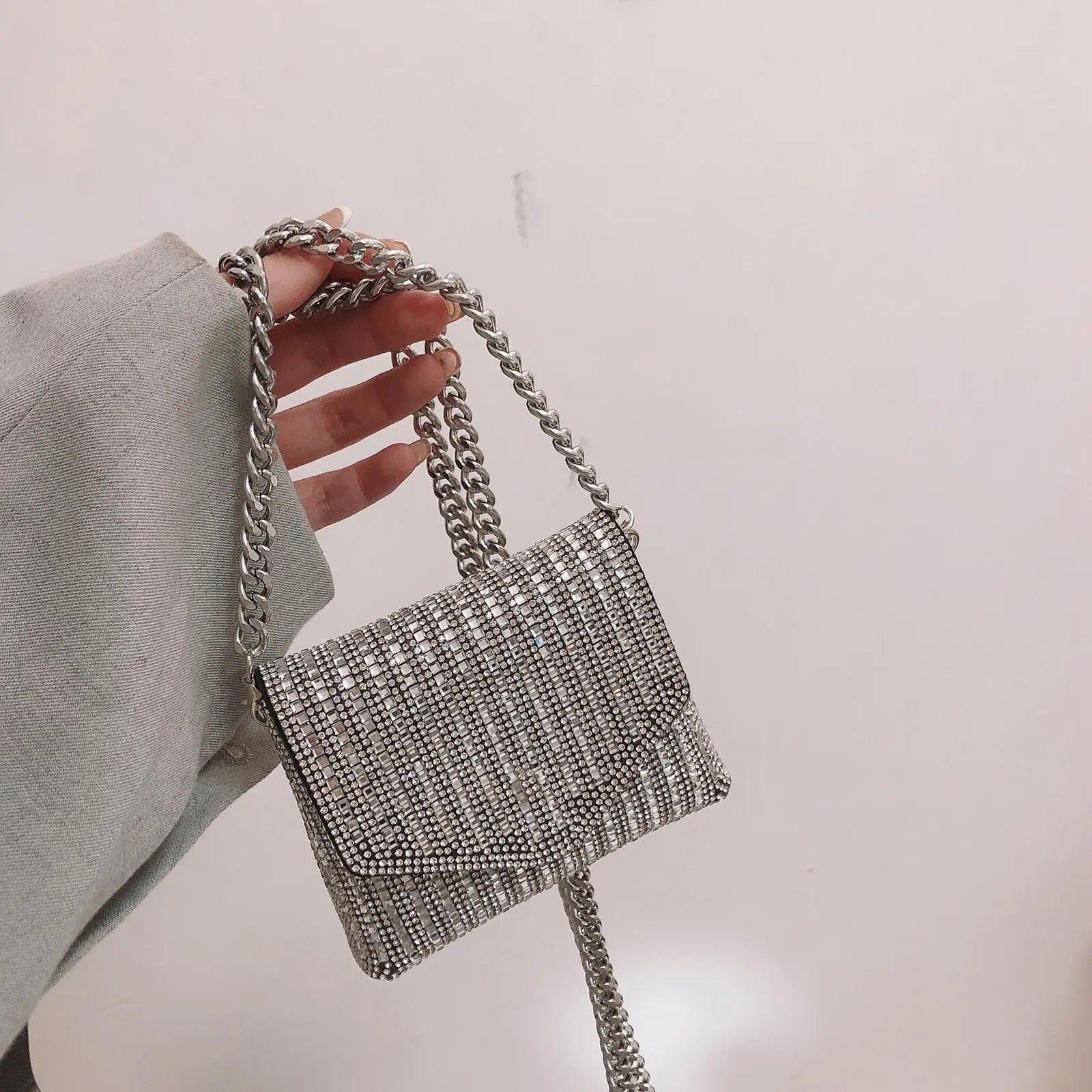 Shining Bling Crossbody Bag Chain Handbag PU Leather Purse
