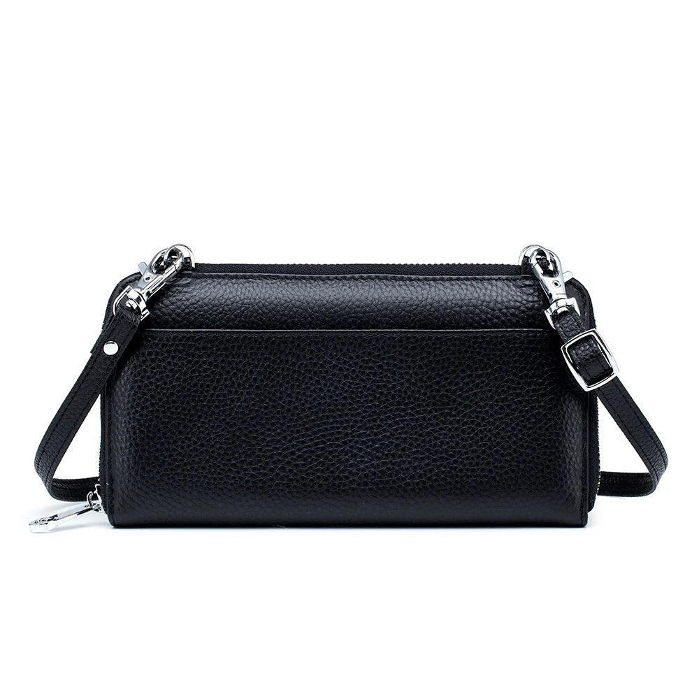 Womens Cow Leather Cell Phone Crossbody Bag with Touch Screen Wallet