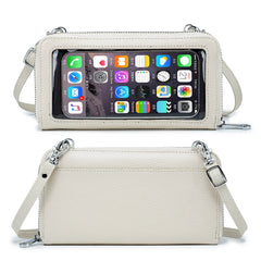 Womens Cow Leather Cell Phone Crossbody Bag with Touch Screen Wallet
