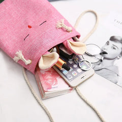 Small Linen Crossbody Bag Purse with 3D Bunny Ears