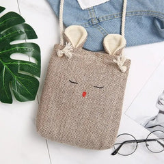 Small Linen Crossbody Bag Purse with 3D Bunny Ears