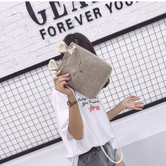 Small Linen Crossbody Bag Purse with 3D Bunny Ears