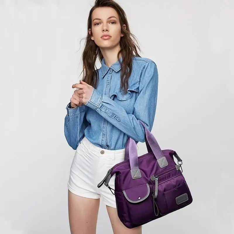 Womens Multi-Pocket Waterproof Nylon Cross Body Travel Bag Solid Handbag