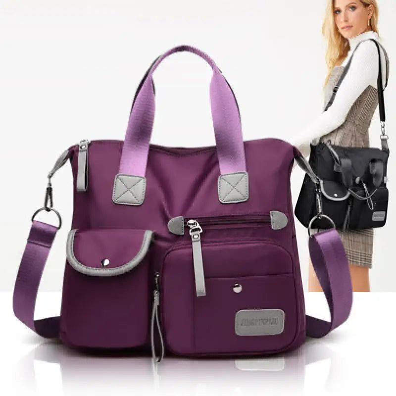 Womens Multi-Pocket Waterproof Nylon Cross Body Travel Bag Solid Handbag