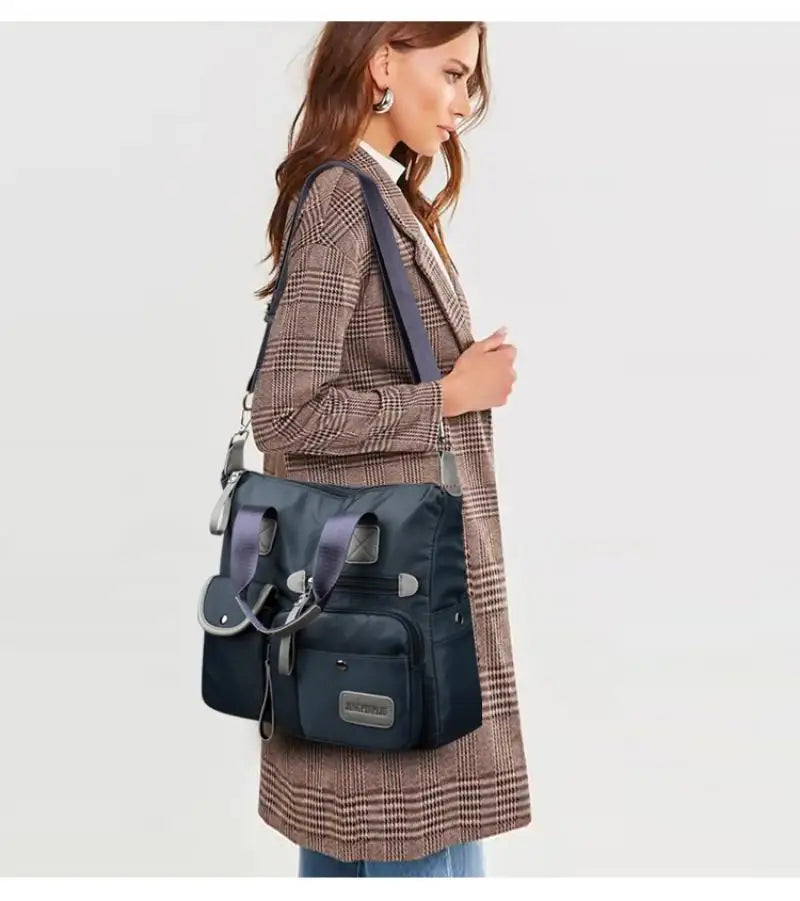 Womens Multi-Pocket Waterproof Nylon Cross Body Travel Bag Solid Handbag