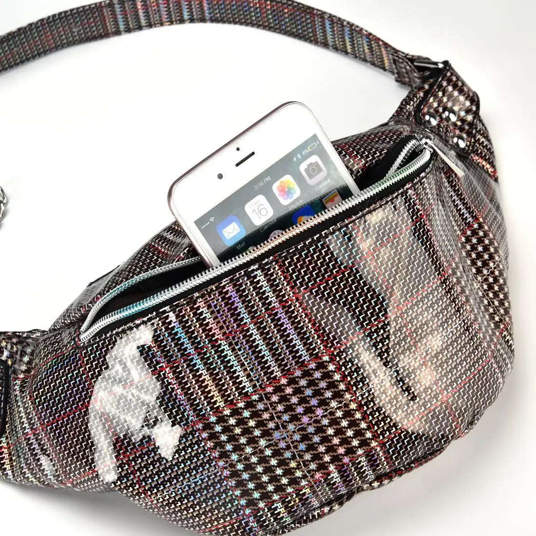 Womens Check Pattern Waist Bag Chain Fanny Pack