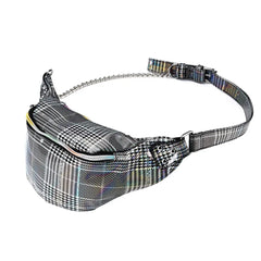Womens Check Pattern Waist Bag Chain Fanny Pack