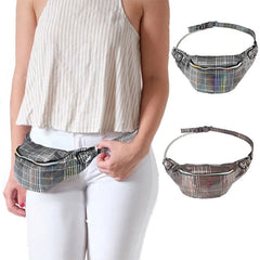 Womens Check Pattern Waist Bag Chain Fanny Pack