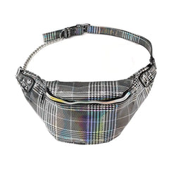 Womens Check Pattern Waist Bag Chain Fanny Pack