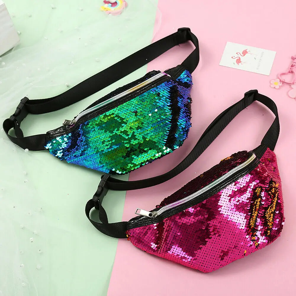 Womens Reversible Mermaid Sequins Glitter Waist Bum Bag Pack