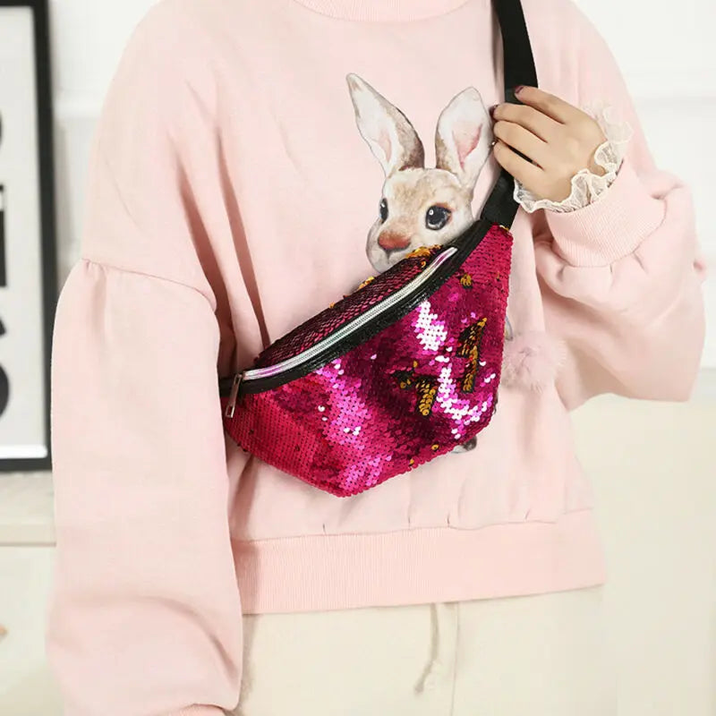 Womens Reversible Mermaid Sequins Glitter Waist Bum Bag Pack