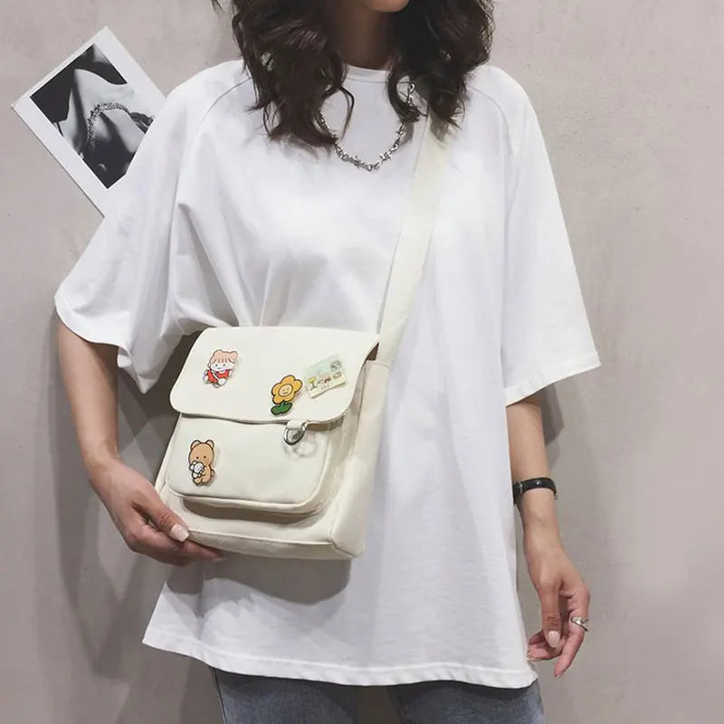 Canvas Crossbody Bag for Women Casual Shoulder Handbag Sweet Female Bag