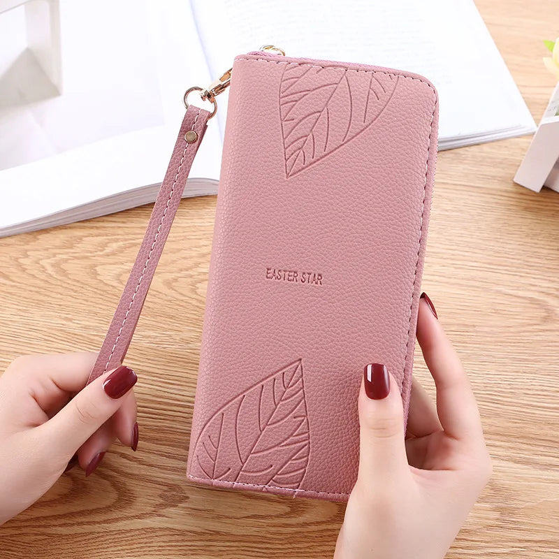 Leaf Print Long Women Purse Large Capacity Phone Bag Women Wallet