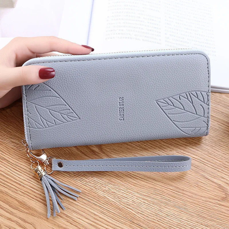 Leaf Print Long Women Purse Large Capacity Phone Bag Women Wallet