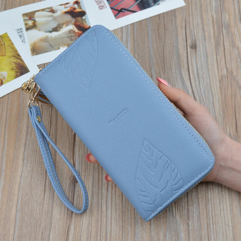 PU Leather Women's Wallet Leaf Print Long Purse Large Capacity Bag