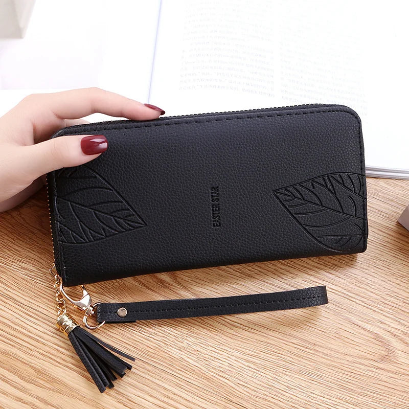 Leaf Print Women Wallet PU Leather Large Capacity Phone Bag