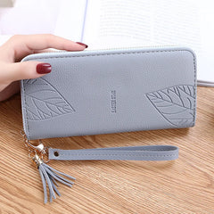 Leaf Print Women Wallet PU Leather Large Capacity Phone Bag