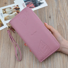 PU Leather Women's Wallet Leaf Print Long Purse Large Capacity Bag