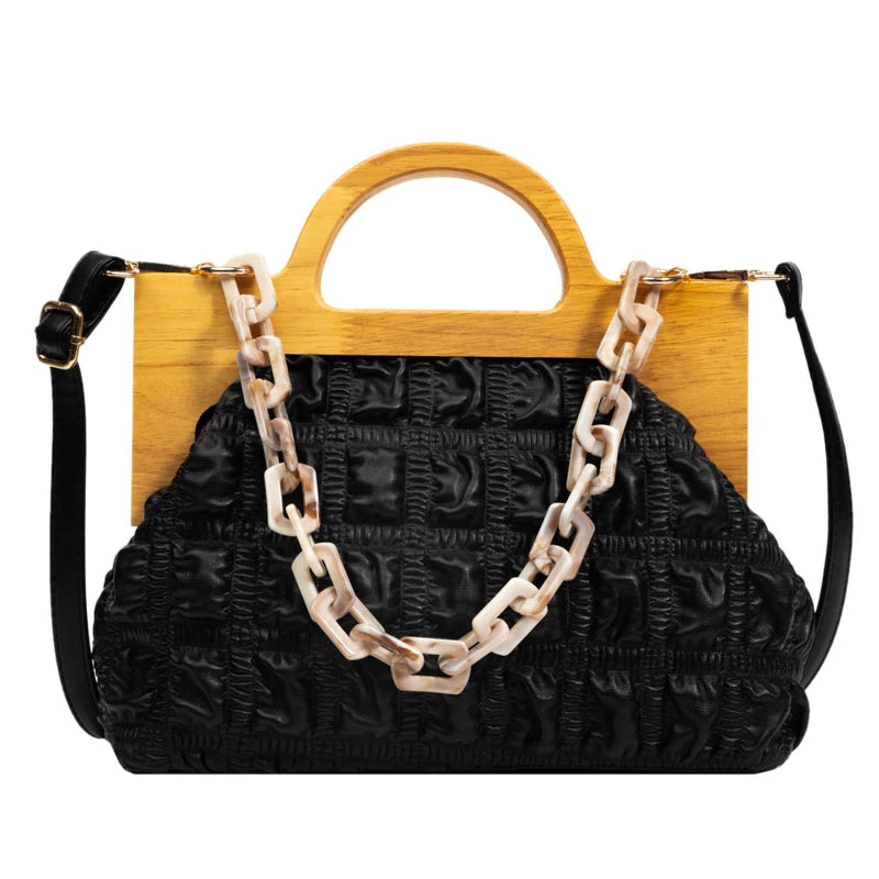 Wooden Handle Handbag Shoulder Bag for Women Clutch Crossbody Bags