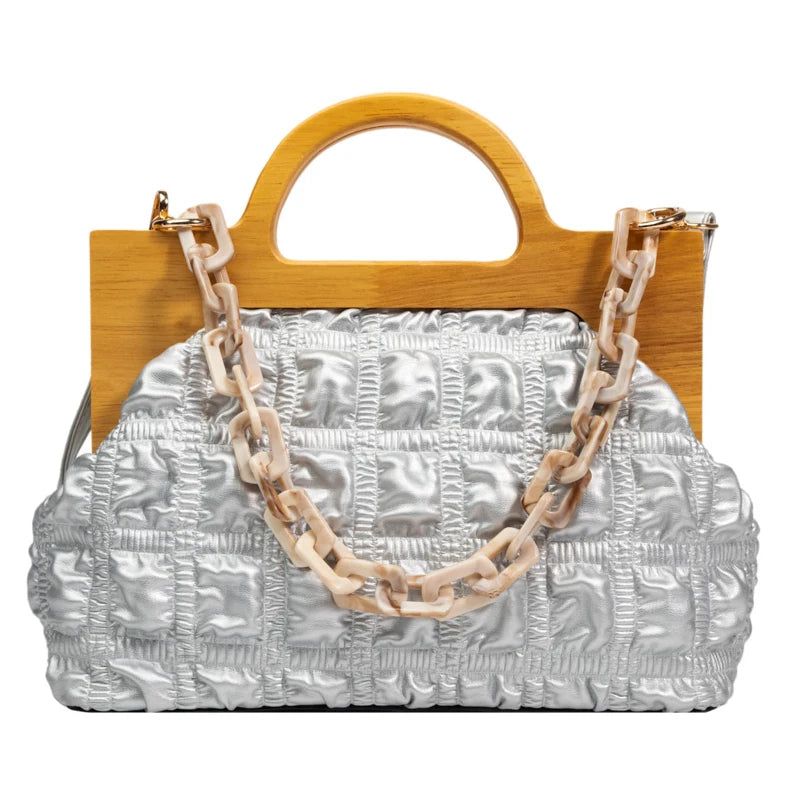 Wooden Handle Handbag Shoulder Bag for Women Clutch Crossbody Bags