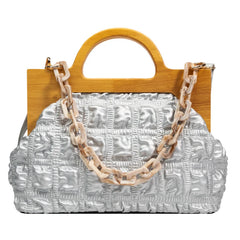 Wooden Handle Handbag Shoulder Bag for Women Clutch Crossbody Bags