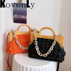 Wooden Handle Handbag Shoulder Bag for Women Clutch Crossbody Bags