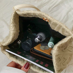 Wool Knitted Shoulder Bag Striped Handbag Bucket Tote Shopping Bags