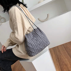 Wool Knitted Women's Shoulder Bag Handbag Armpit Bag Bucket Tote Bags