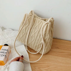 Wool Knitted Women's Shoulder Bag Striped Handbag Armpit Bag Bucket Tote Bags