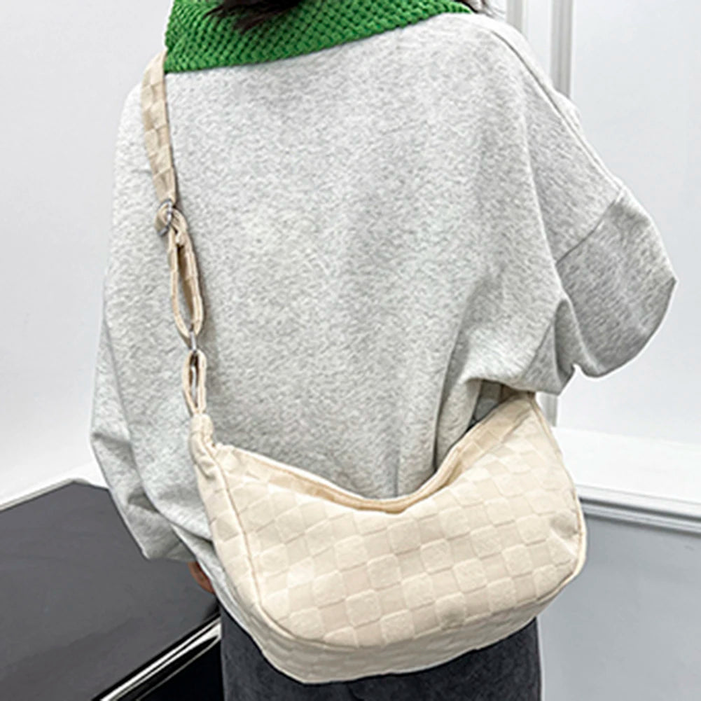 Plaid Woolen Tote Bag with Adjustable Strap