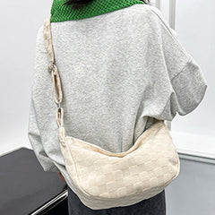 Plaid Woolen Tote Bag with Adjustable Strap