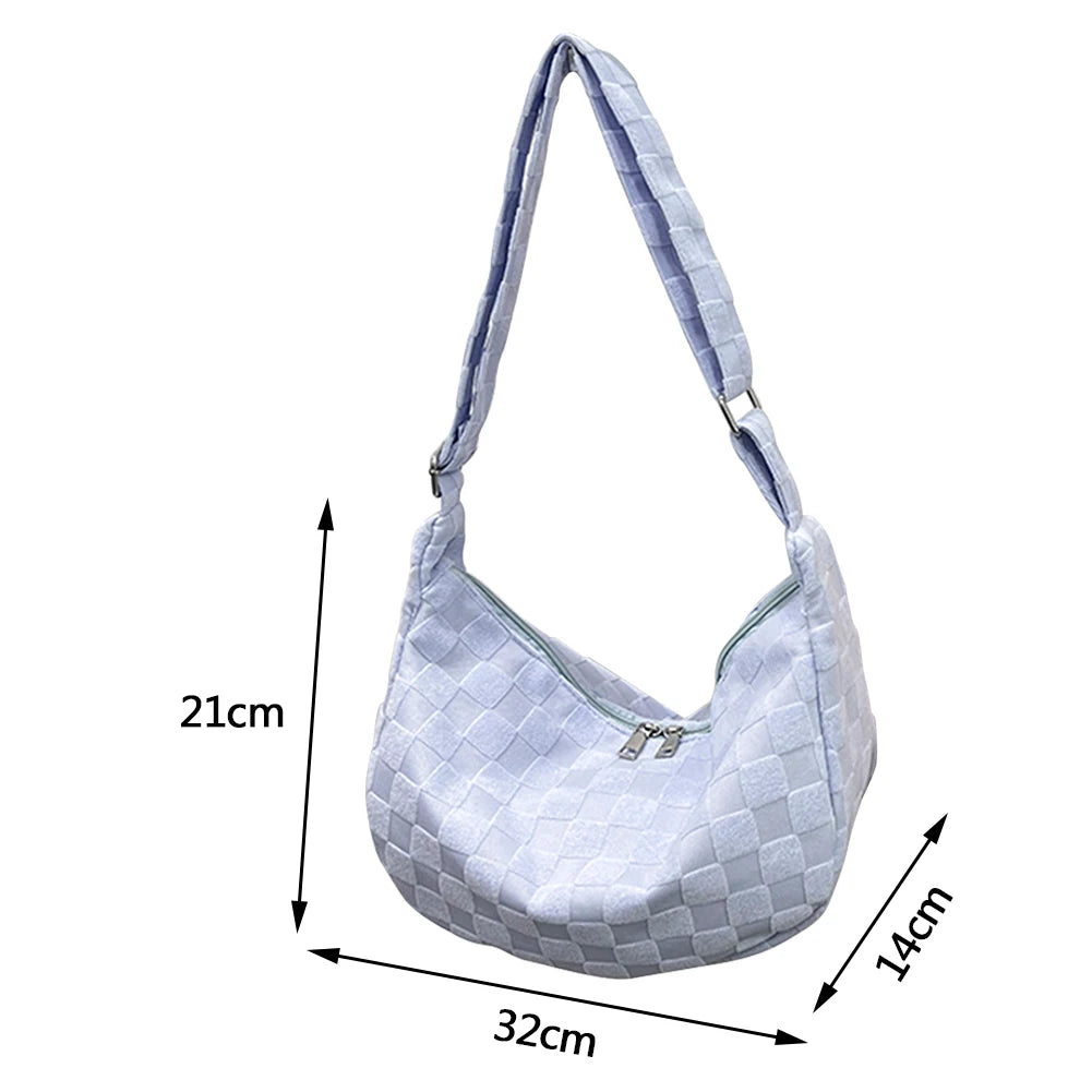 Plaid Woolen Cloth Ladies Underarm Bag Large Capacity Adjustable Strap