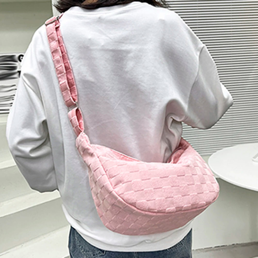 Plaid Woolen Cloth Ladies Underarm Bag Large Capacity Adjustable Strap