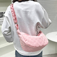 Plaid Woolen Cloth Ladies Underarm Bag Large Capacity Adjustable Strap