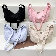 Plaid Woolen Cloth Ladies Underarm Bag Large Capacity Adjustable Strap