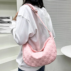 Plaid Woolen Shoulder Bag Large Capacity Soft Solid