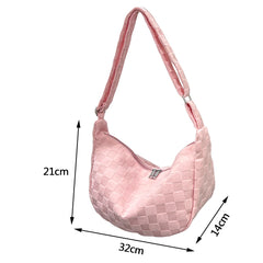 Plaid Woolen Shoulder Bag Large Capacity Soft Solid