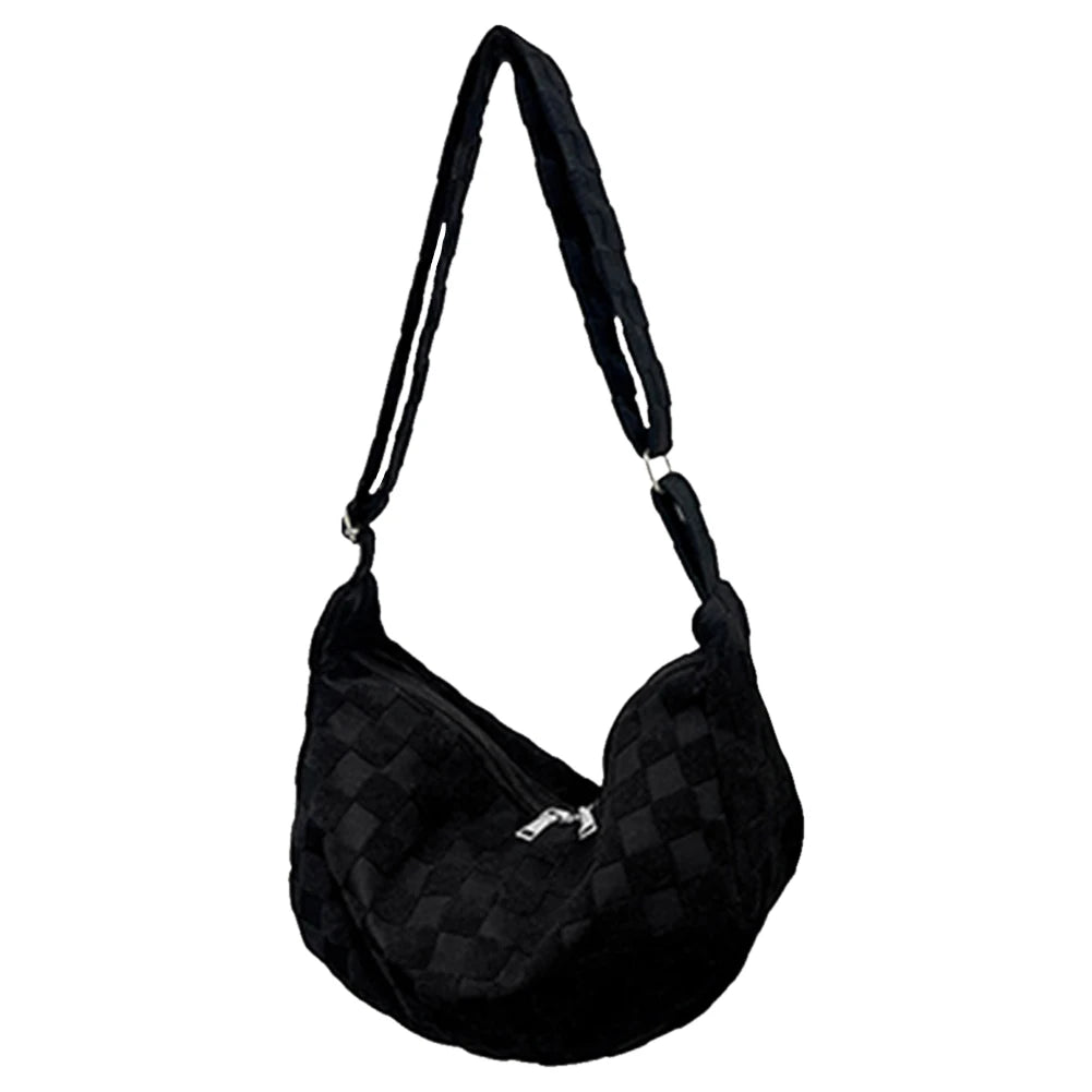 Plaid Crossbody Bag Large Capacity Adjustable Strap for Shopping Party