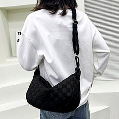 Plaid Crossbody Bag Large Capacity Adjustable Strap for Shopping Party