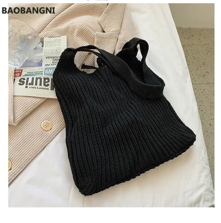 Woolen Knitted Braid Women Handbag Crochet Knitting Shoulder Bags Tote Bags