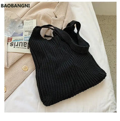 Woolen Knitted Braid Women Handbag Crochet Knitting Shoulder Bags Tote Bags