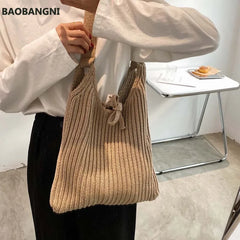 Woolen Knitted Braid Women Handbag Crochet Knitting Shoulder Bags Tote Bags
