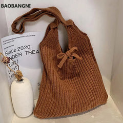 Woolen Knitted Braid Women Handbag Crochet Knitting Shoulder Bags Tote Bags