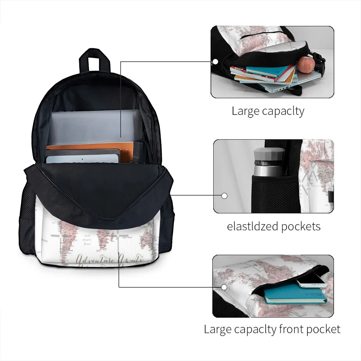 Adventure Awaits World Map Backpack Men Women
