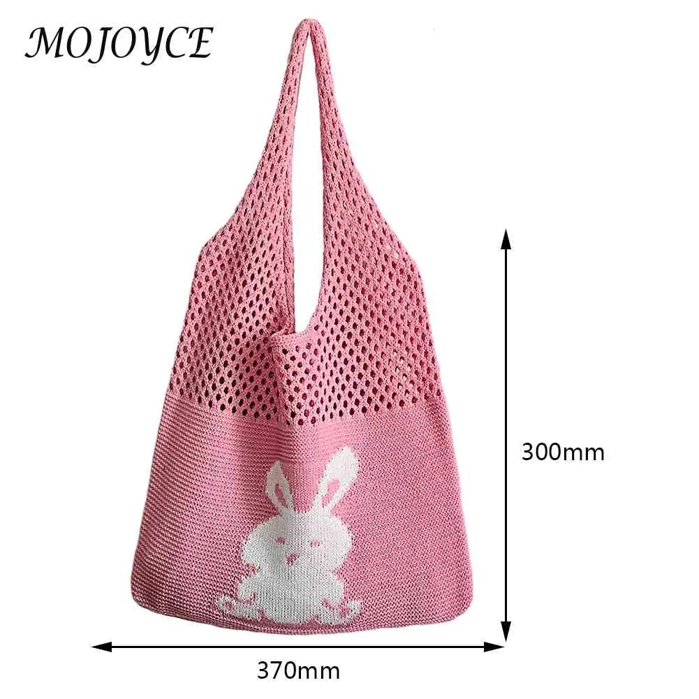Cute Rabbit Woven Hobo Bag Eco-Friendly Female Tote