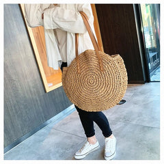 Round Straw Beach Shoulder Bag Vintage Tote Bag