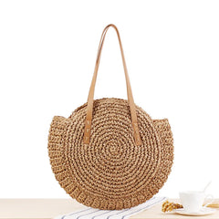 Round Straw Beach Shoulder Bag Vintage Tote Bag