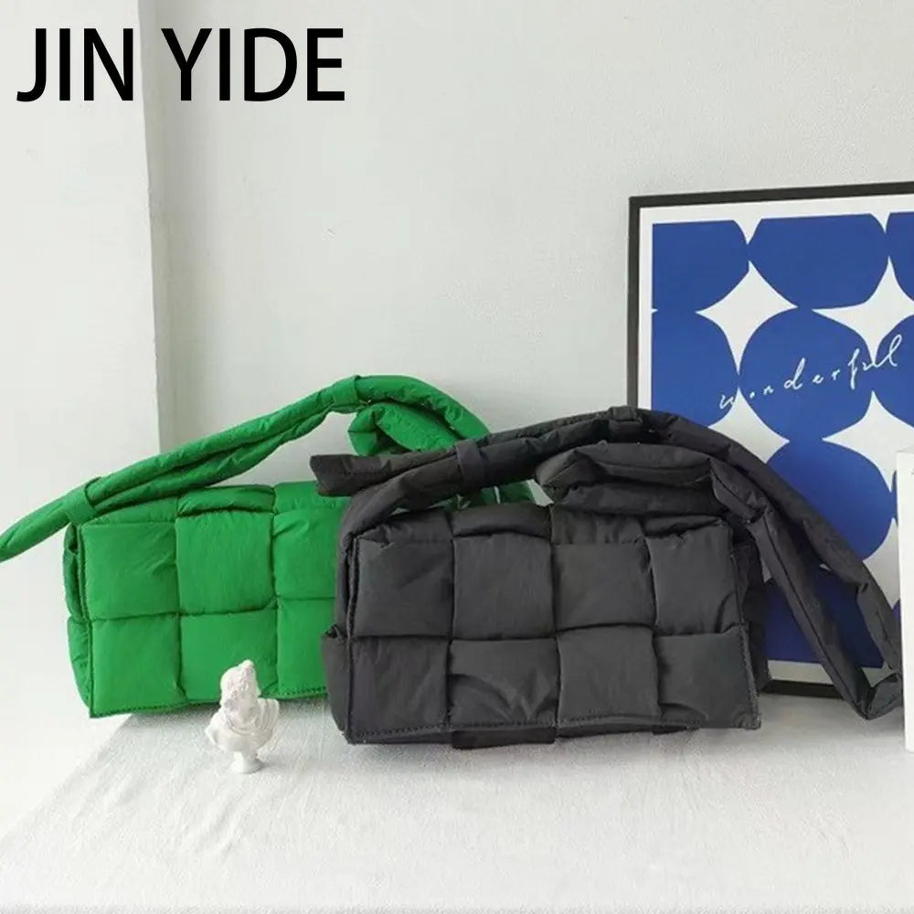 Cotton Women Shoulder Bag Padded Crossbody Space Square Handbag