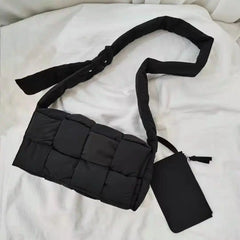 Cotton Women Shoulder Bag Padded Crossbody Space Square Handbag